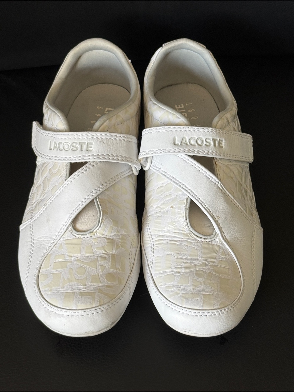 Lacoste Women’s White Leather Hook-and-Loop Athletic Sneakers